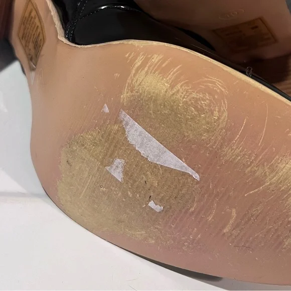 Leila Stone Vegan Black Patent Leather Cynira Knee-High Boots Block Heel Size 10 - Picture 11 of 12